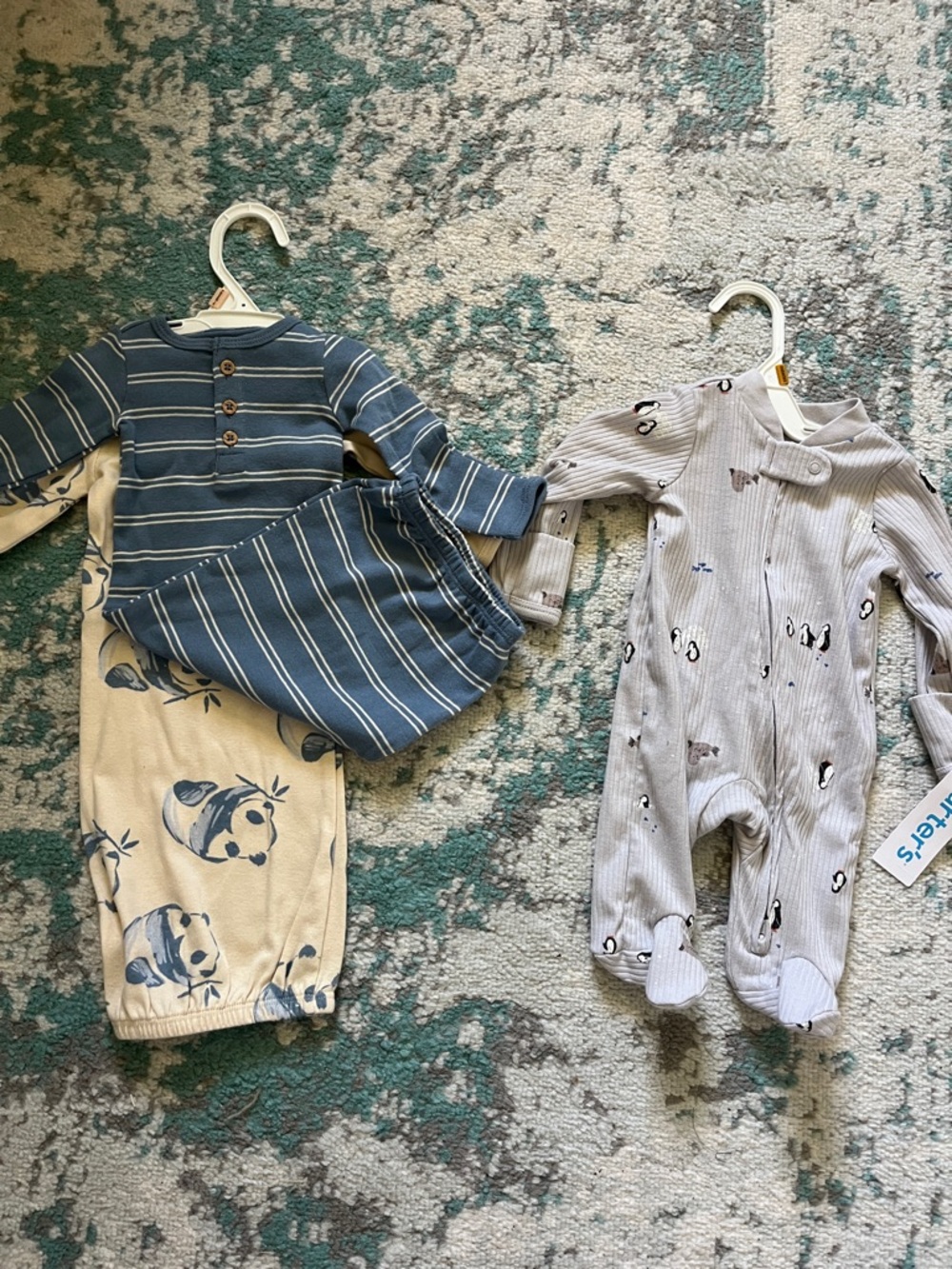 Carter's Set of 3 Outfits- Blue Striped, Animal 2-Pack Sleepers & footie pj’s